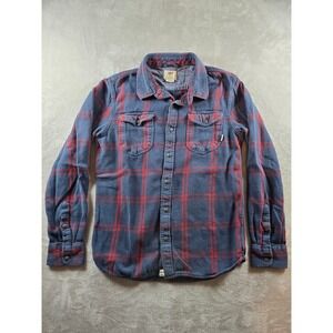 Vans Flannel Shirt Men's S Plaid Red Blue Tailored Fit Long Sleeve Button Up